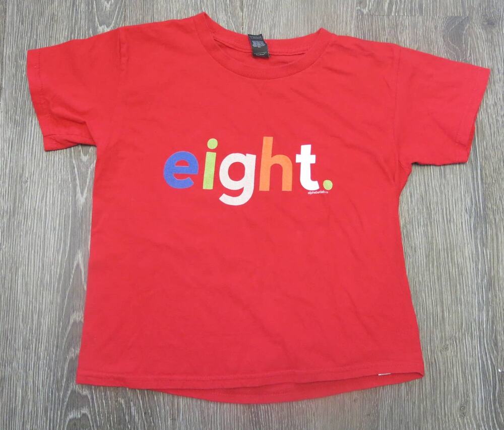 EIGHT 8th Birthday Kids Shirt Size XS Youth Cotton Short Sleeve Red 8 Years Old